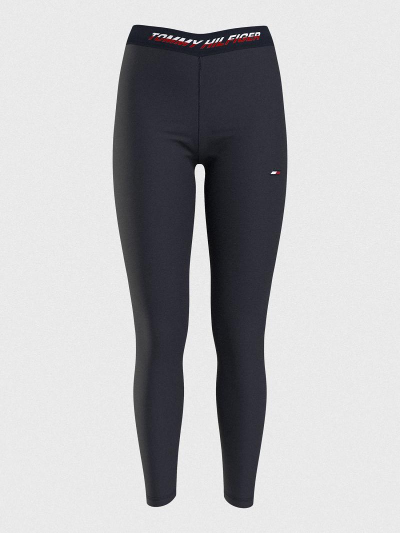 Női Tommy Hilfiger Regular-Derekú Logo Tape Legging Kék | HU 231HAP